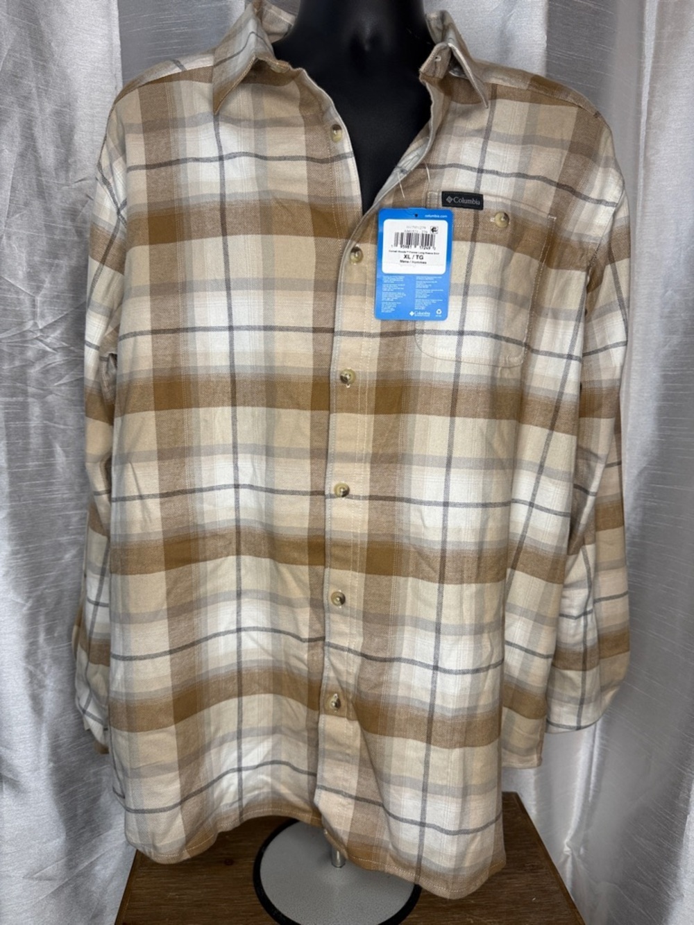 Columbia Regular Fit Flannel Shirt Button Up Cornell Woods Tan Cotton Blend XL